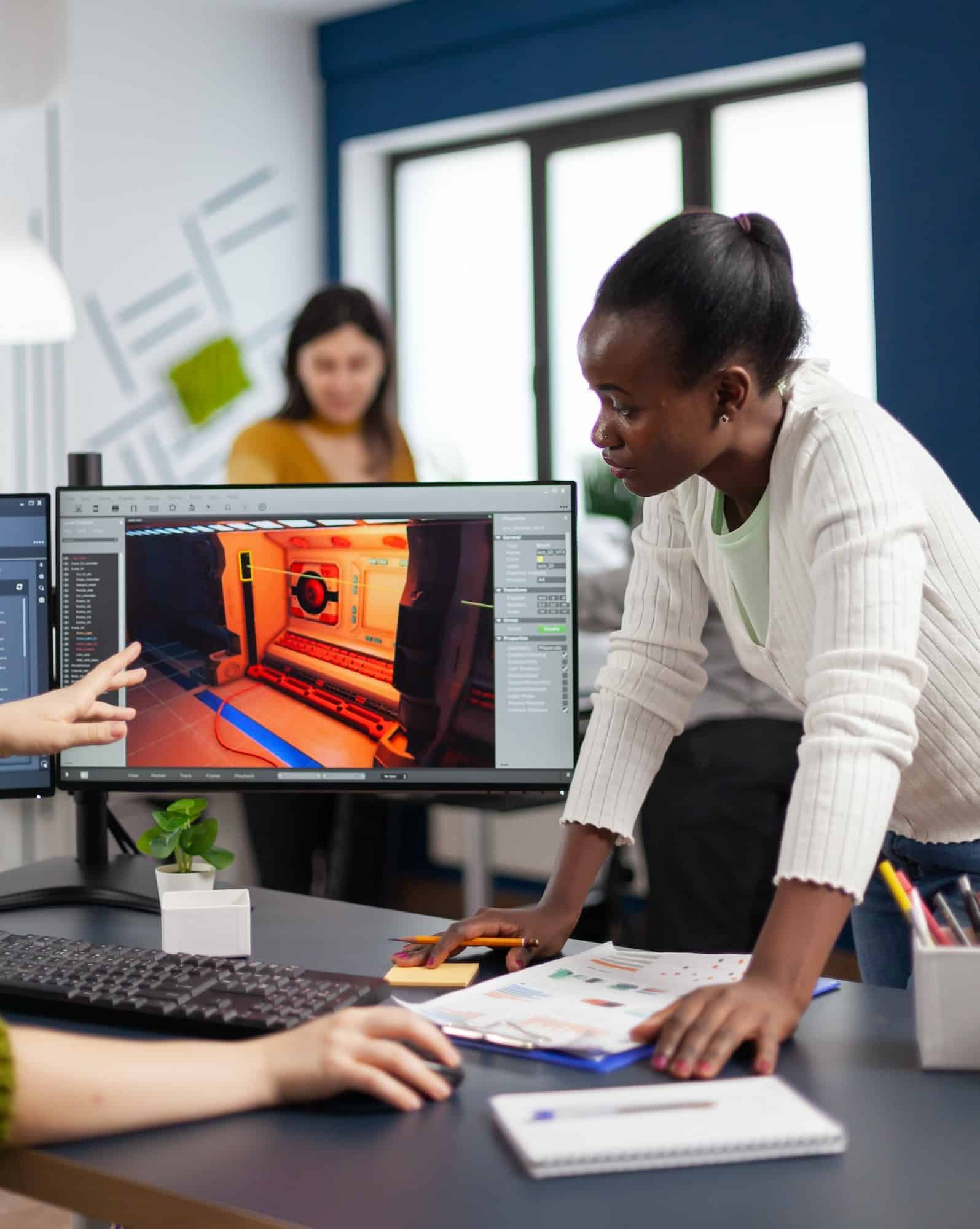 mixed races of game creators testing the interface of videogame